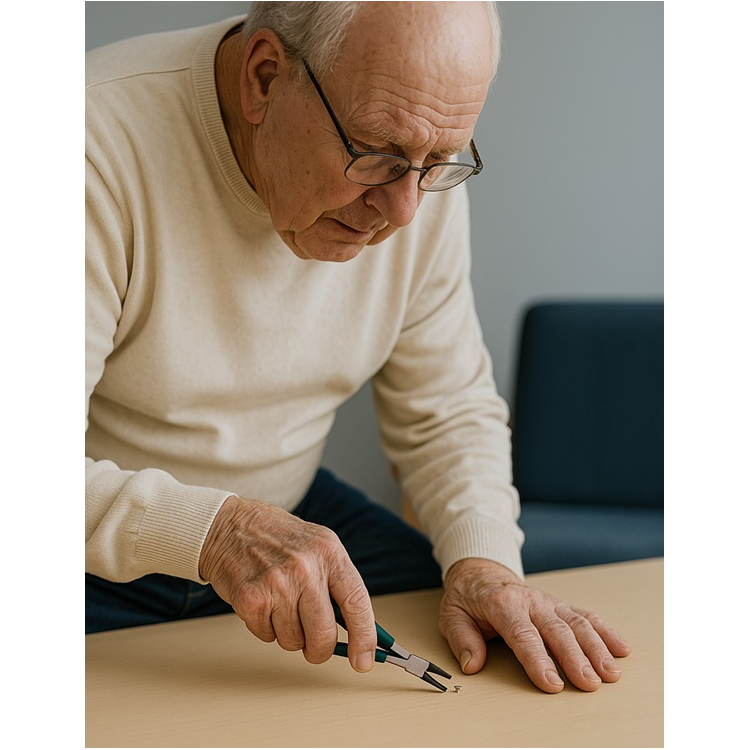 Monsieur tenant une pince de précision pour arthrose